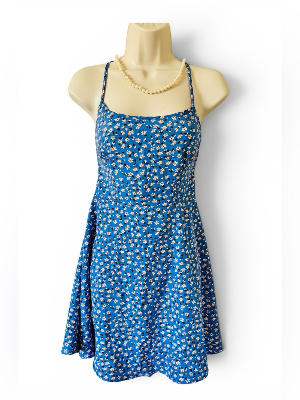 Blue Floral Mini strap back Dress